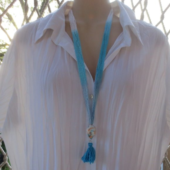 New Boho Fiber & Ceramic Hand Crafted Necklace - Picture 2 of 7